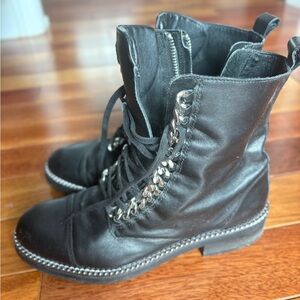 Stylish Black Women's Combat Boots with Chain Detail